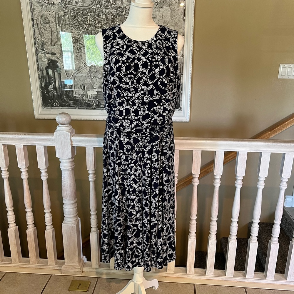 Ralph Lauren Navy Blue and White Dress - Size 12